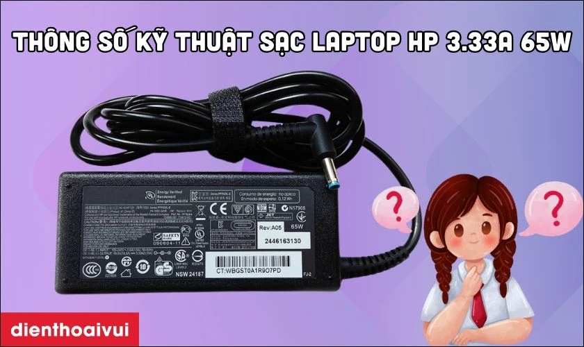 Thông số kỹ thuật sạc laptop HP 3.33A 65W